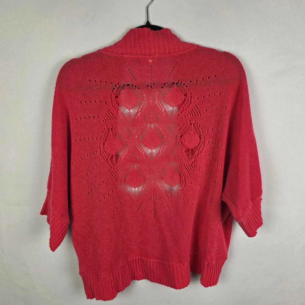 Allison Brittney Womens 2X Coral Pink Pointelle Open Front Dolman Cardigan Shrug